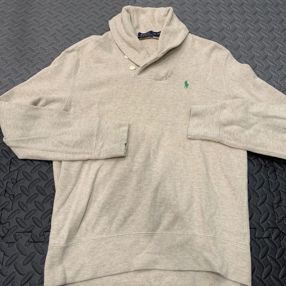 Rare Vtg Polo Ralph Lauren Cotton Button Mock Neck Sweater Sz Small golf preppy